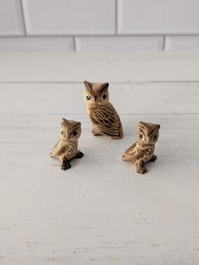 Hagen Renaker Miniature Owl Family Porcelain Figurines Set of 3 Vintage
